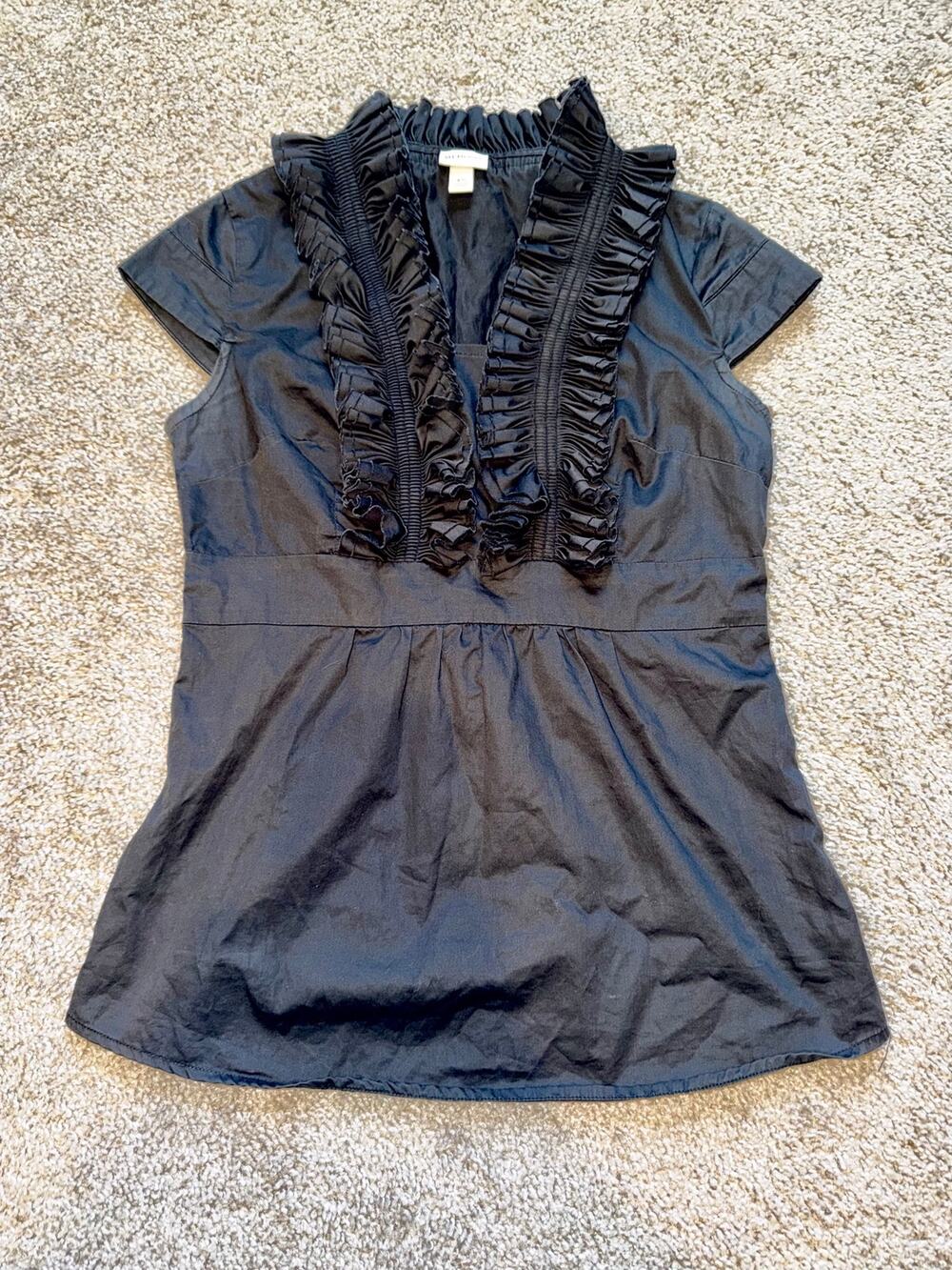 Merona Black Ruffle Blouse Women’s XS Short Sleeve Y2K Whimsygoth